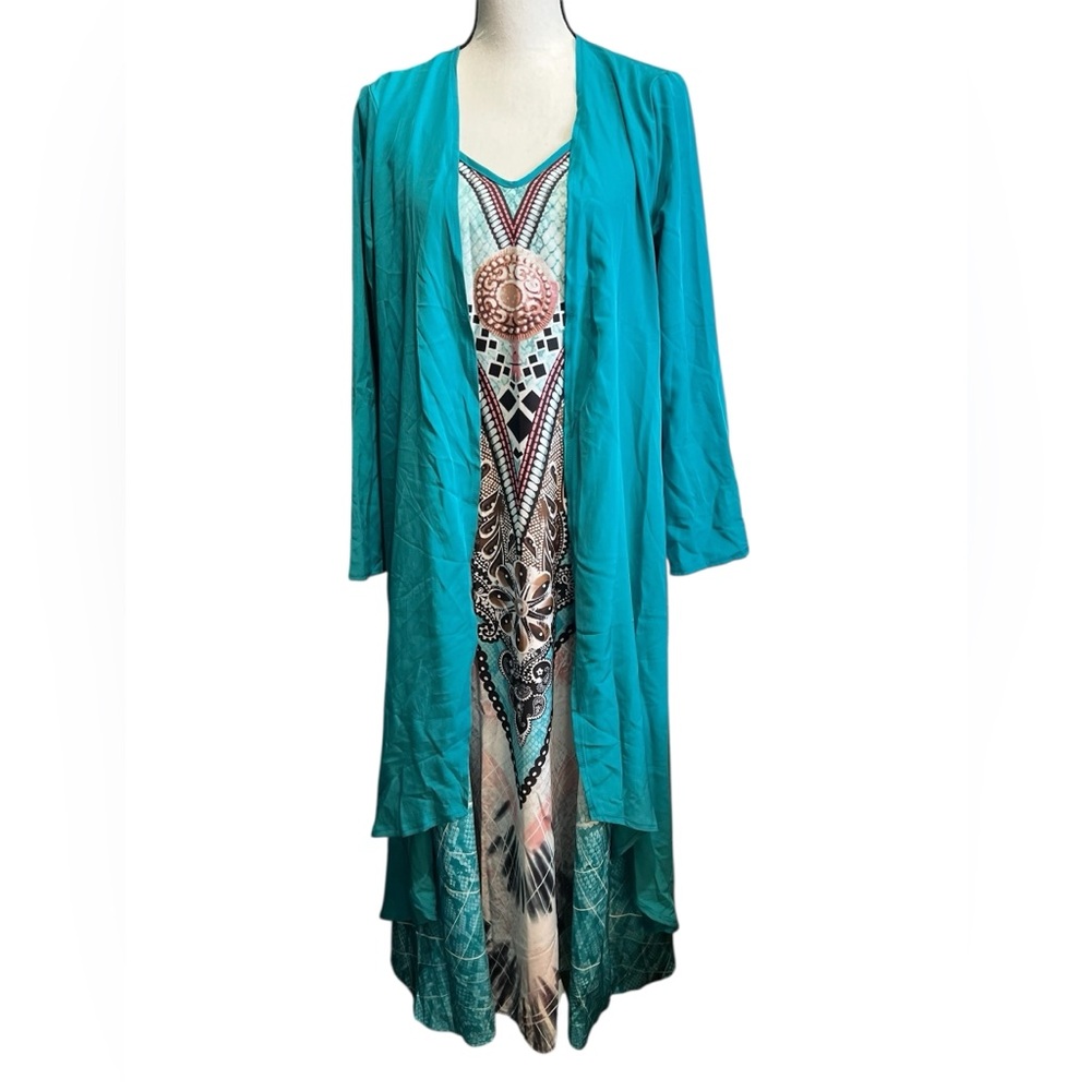2pc New Teal Maxi Dress with Cardigan Sz M/L - Picture 2 of 13